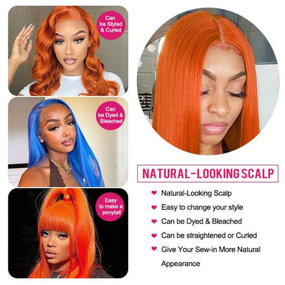YYONG Orange Color Straight 13x4 Lace Front Wig Human Hair Wigs