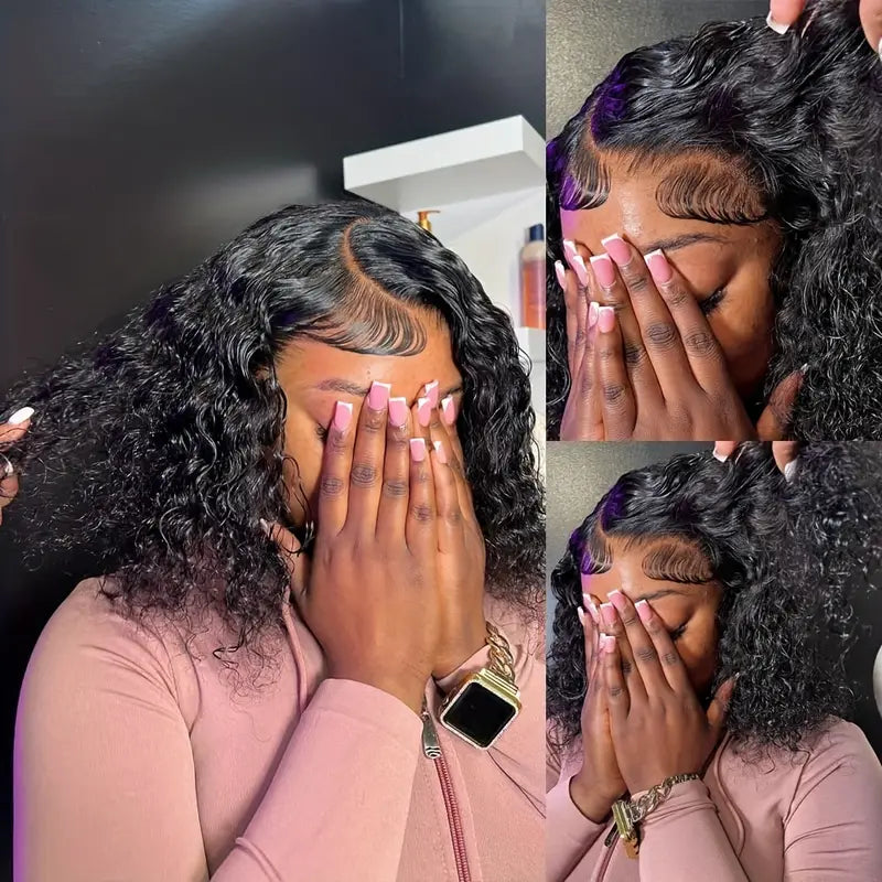 YYONG Curly Short Bob Wigs Lace Front Bob Wig Human Hair
