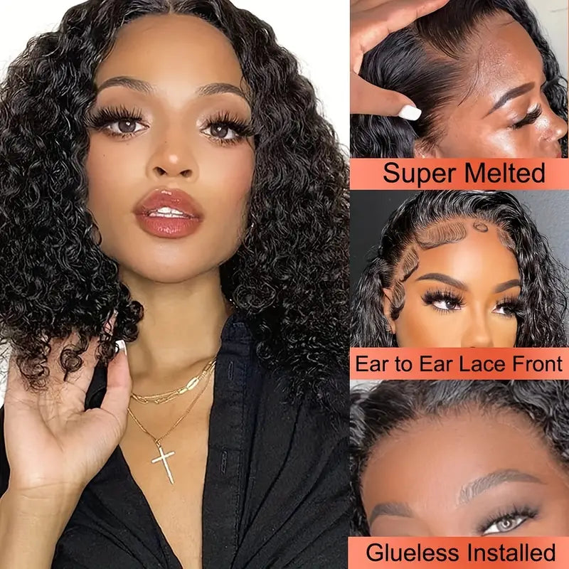 YYONG Curly Short Bob Wigs Lace Front Bob Wig Human Hair
