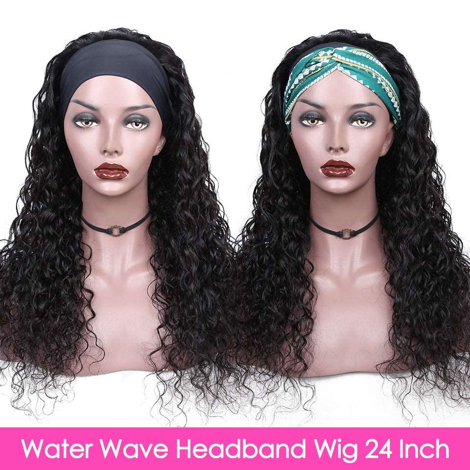 YYONG Water Wave Headband Wigs Remy Human Hair Wigs None-Lace