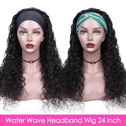 YYONG Water Wave Headband Wigs Remy Human Hair Wigs None-Lace