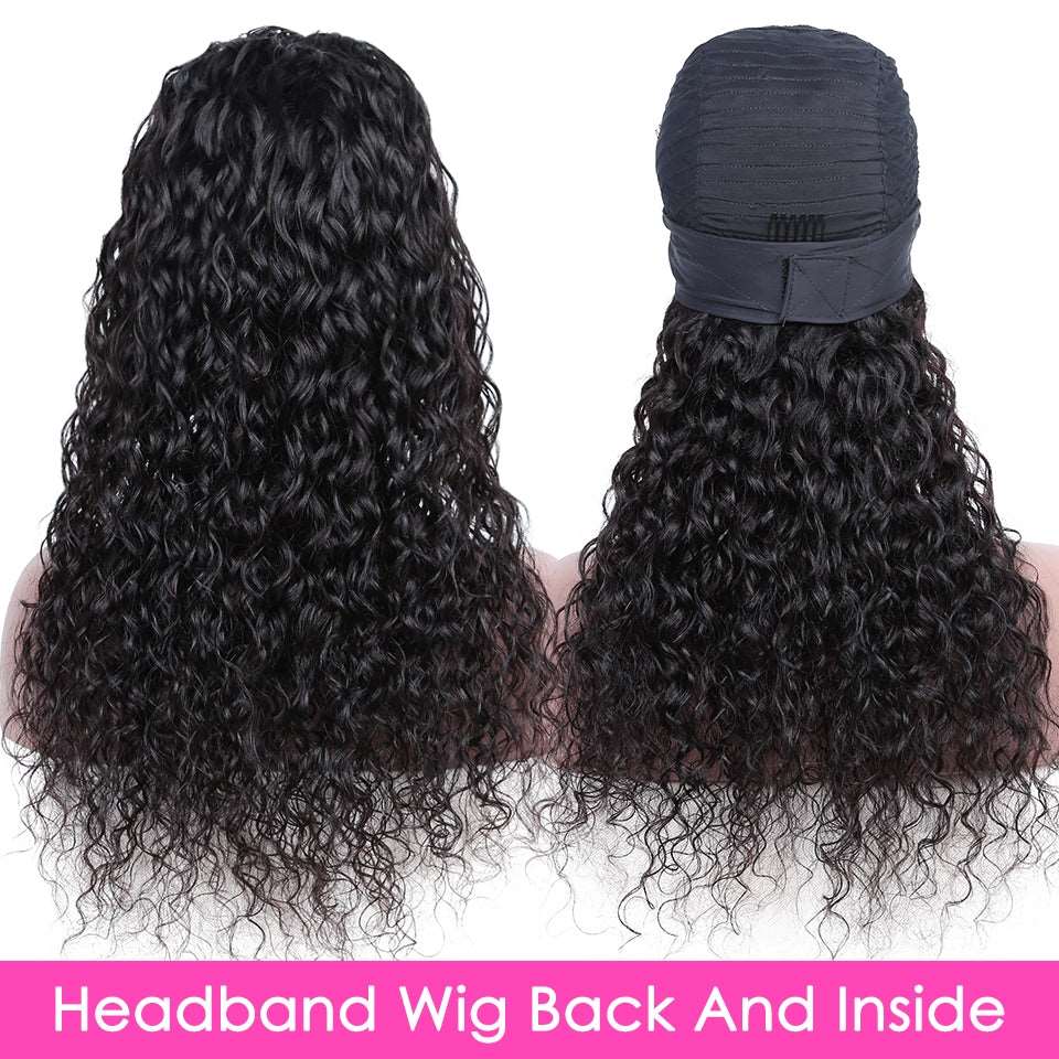 YYONG Water Wave Headband Wigs Remy Human Hair Wigs None-Lace