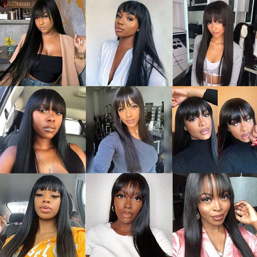 YYONG Straight Hair Wig With Bangs Machine Made Human Hair Wigs No Lace