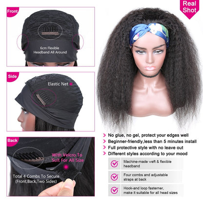 YYONG Kinky Straight Headband Wigs Human Hair Wigs None-Lace