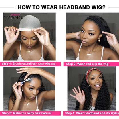 YYONG Kinky Straight Headband Wigs Human Hair Wigs None-Lace