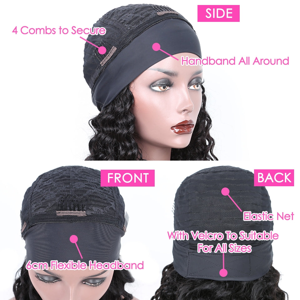 YYONG Water Wave Headband Wigs Remy Human Hair Wigs None-Lace