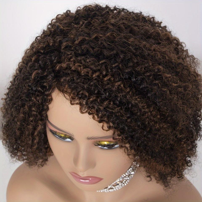 YYONG Afro Kinky Curly Wig For Women 100% Human Hair Machine Made wig 4/27 8-16inch