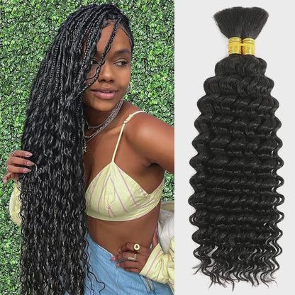 YYONG  Human Braiding Hair for Boho Braids Human 100g  Curly Boho Hair for Braiding Knotless  Deep Wave Bulk Bohemian 2 Bundles/Pack Natural Color