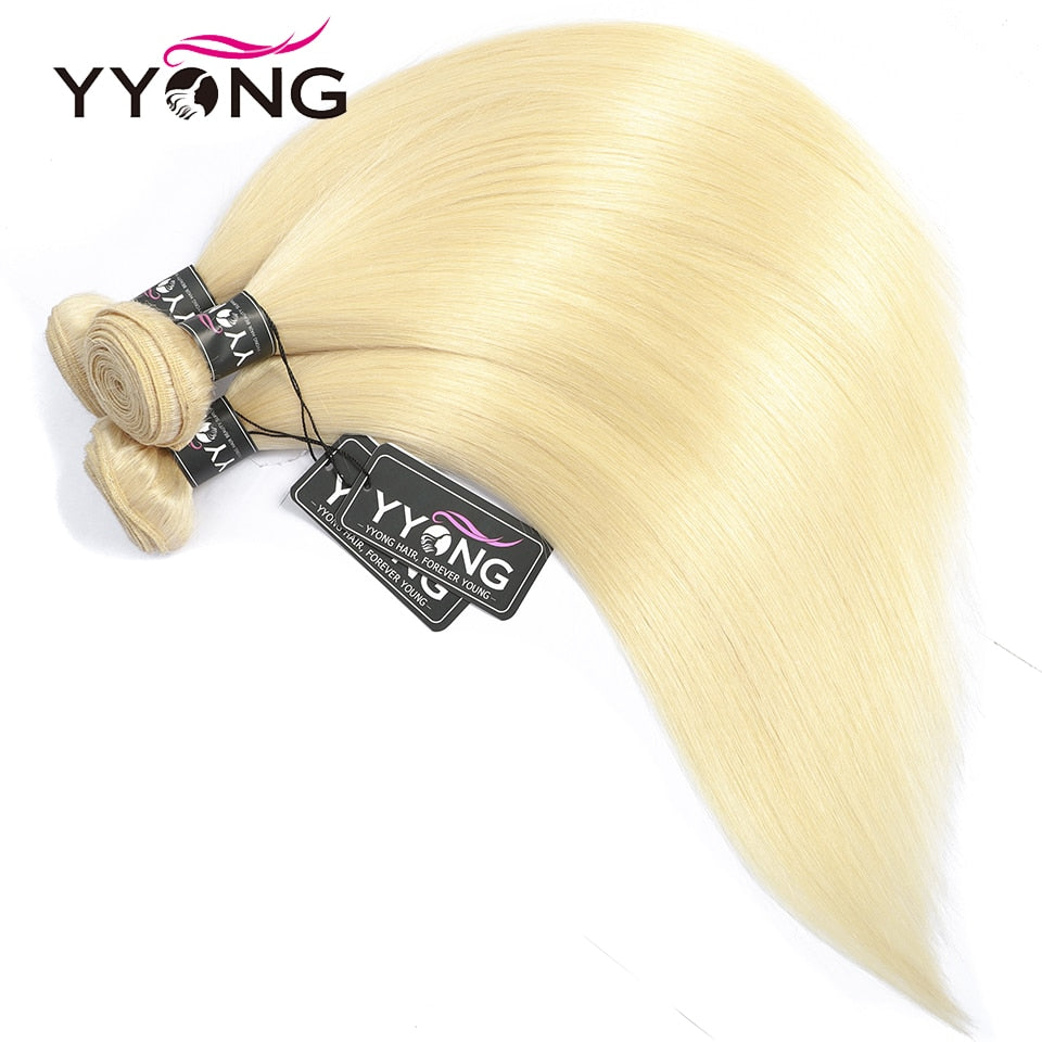 YYONG #613 Blonde 3Pcs Straight Human Hair Bundes 100% Human Hair