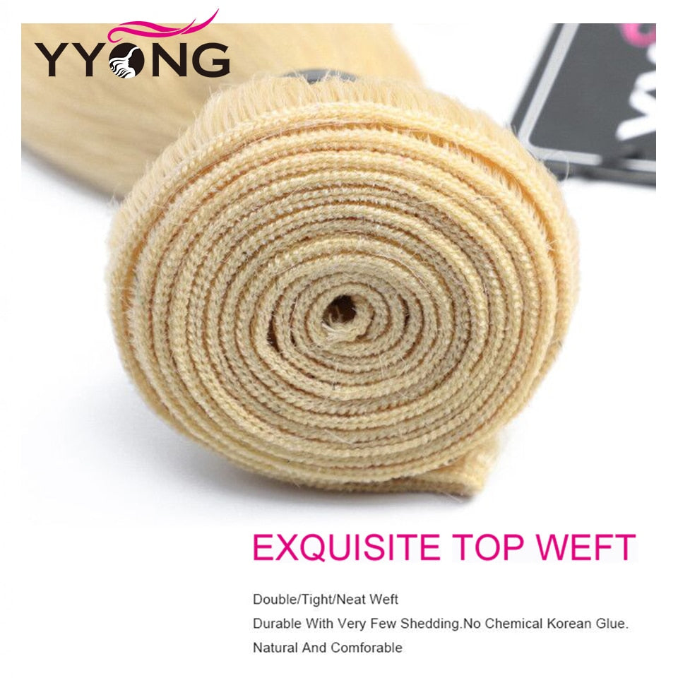 YYONG #613 Blonde 3Pcs Straight Human Hair Bundes 100% Human Hair