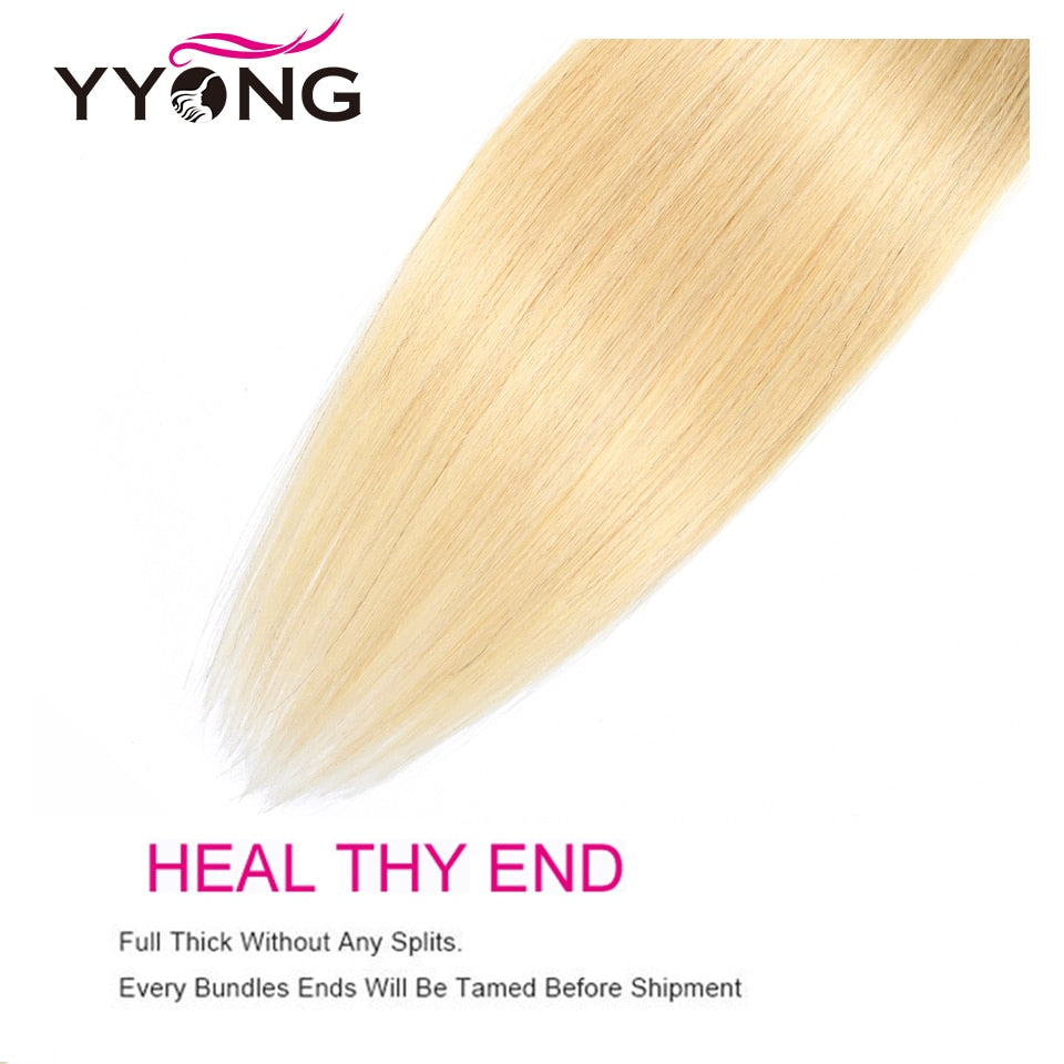 YYONG #613 Blonde 3Pcs Straight Human Hair Bundes 100% Human Hair